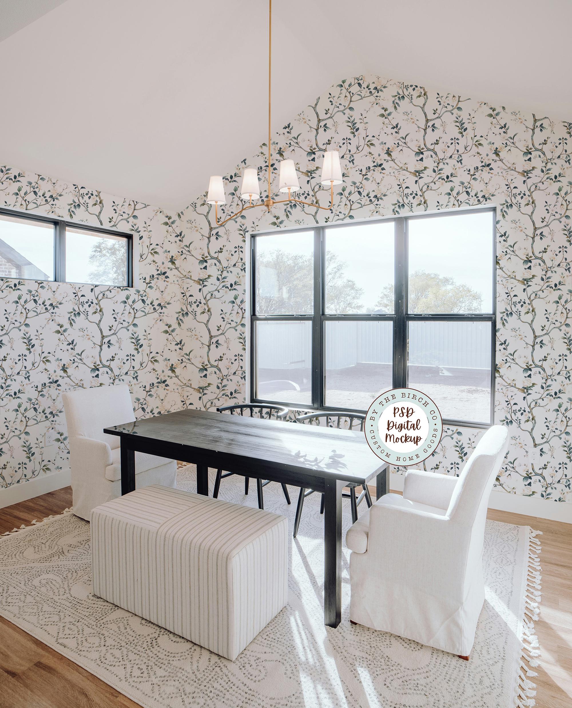 Dining Room Wallpaper Mockup: Realistic Interior PSD Wall Mockup ...