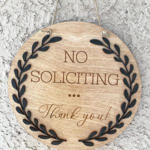 Engraved Wood No Soliciting Sign: Hanging Porch Decor