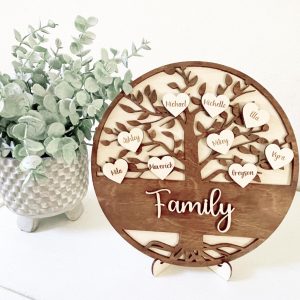 Personalized Family Tree: Engraved Baltic Birch Wood, Grandchildren Gift