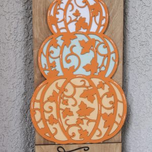 Fall Porch Leaner: Stacked Pumpkins & Autumn Leaves Interchangeable Sign