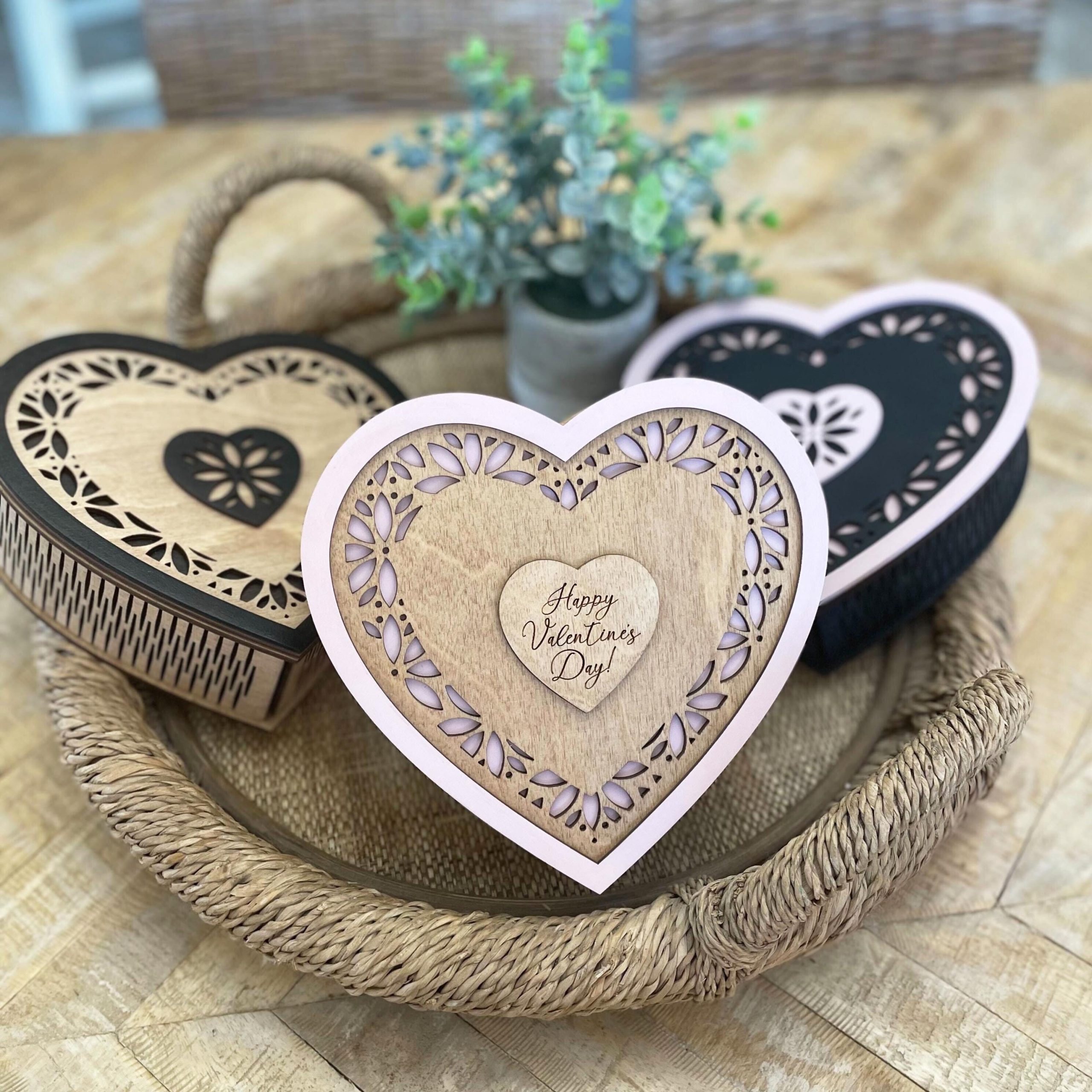 Personalized Wooden Heart Gift Box, Choose Colors & Phrase, Gift For Valentines Day for Wife, Girlfriend