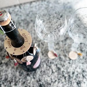Funny Wine Glass Charms: Set of 8 Wooden Charms with Tassels
