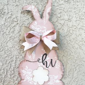Floral Bunny Porch Sign: Pink Distressed Easter Decor