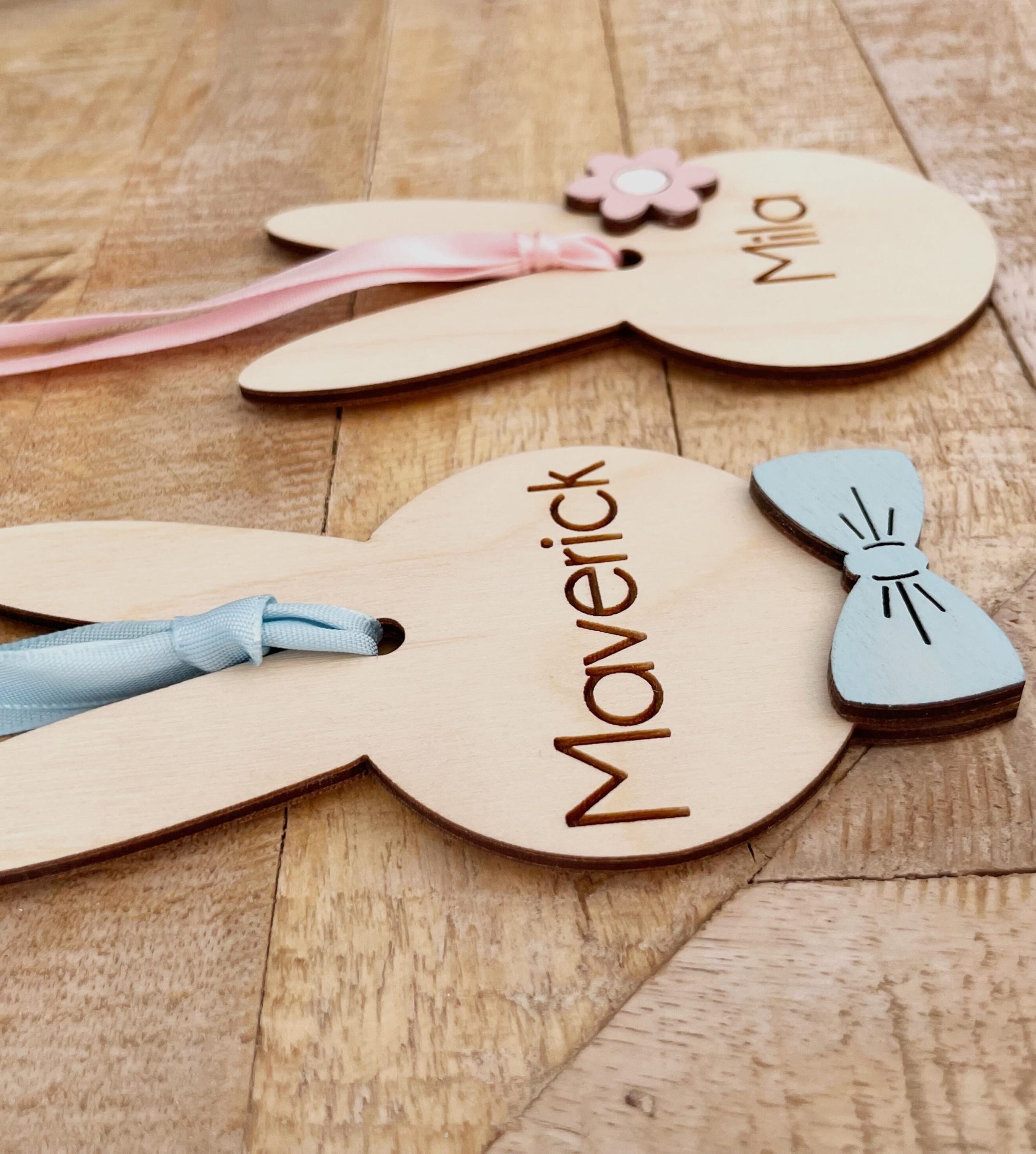 Engraved Easter Basket Tag: Bunny Ears, Bow Tie, Personalized Name - Image 5