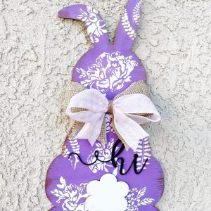 Floral Bunny Easter Porch Hanger: Purple Vintage Style Decor