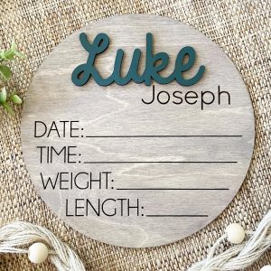 Personalized Wooden Birth Announcement Sign: 3D Name, Baby Stats