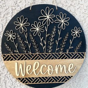 Wildflower Welcome Sign: Personalized Wooden Door Hanger
