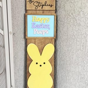Easter Bunny Porch Leaner: Interchangeable 'Hoppy Easter' Wood Sign