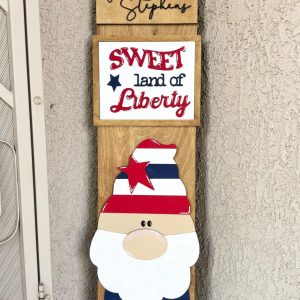Patriotic Gnome Porch Leaner: Interchangeable 4th of July Wood Sign