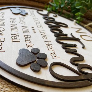 Funny No Soliciting Sign: Crazy Dogs, 2-Layer Wood Porch Decor