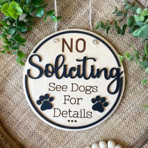 Funny No Soliciting Sign, See Dogs For Details, Paw Prints, 2 Layer Wood Hanging Porch Front Door, Gift For Dog Lover, Ships Fast
