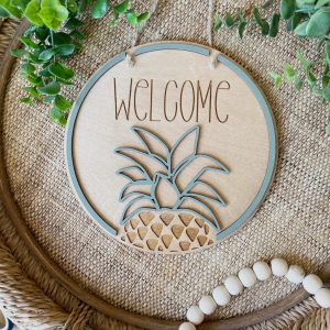 Pineapple Welcome Sign: Engraved Wood Porch Decor