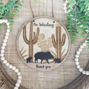 Desert Javelina No Soliciting Sign: Southwest Stained Wood Porch Decor