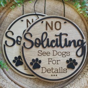 Funny No Soliciting Sign, See Dogs For Details, Paw Prints, 2 Layer Wood Hanging Porch Front Door, Gift For Dog Lover, Ships Fast